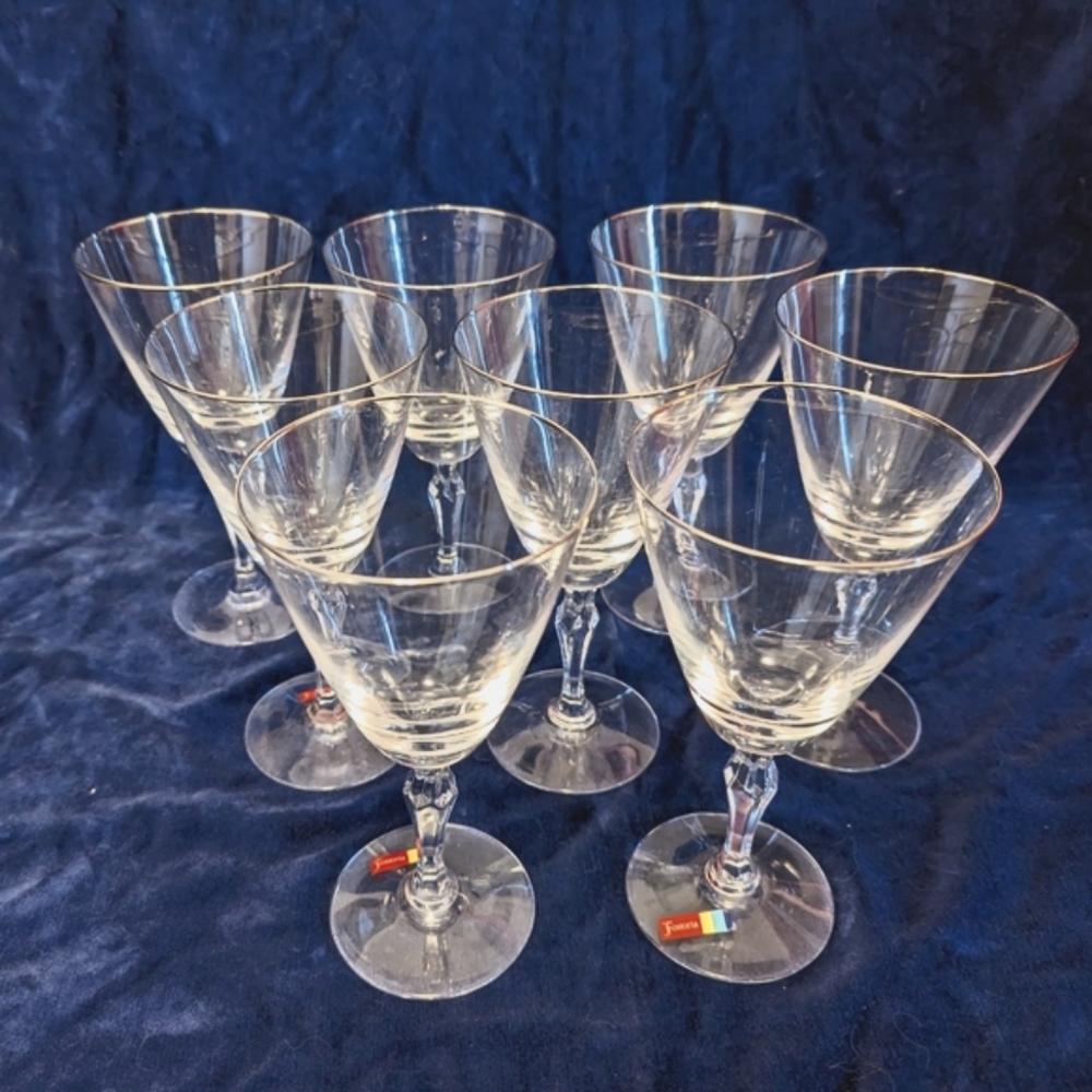 14 Vintage Fostoria Crystal Water Glasses "Engagement w/Platinum Trim"